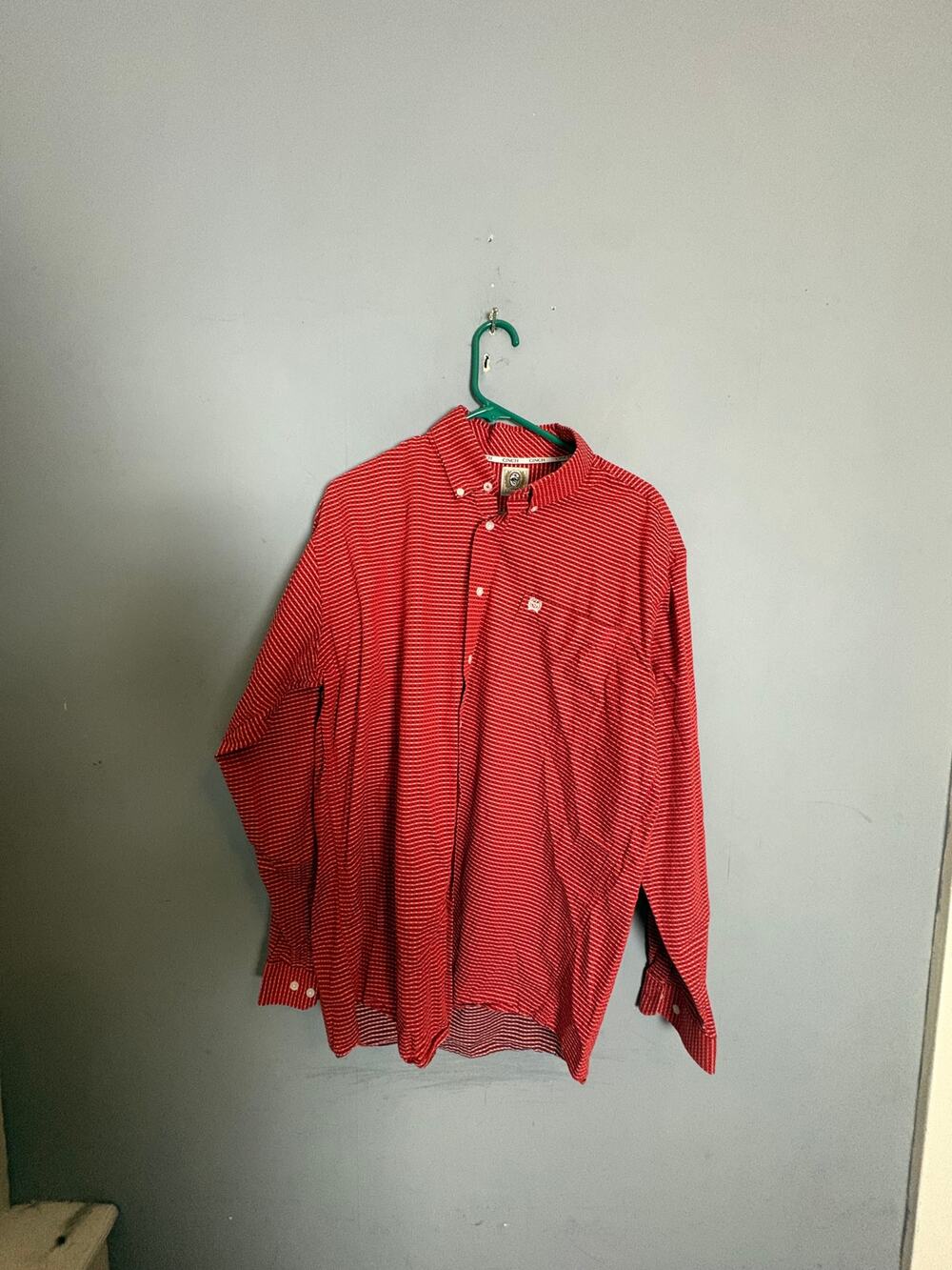 Cinch Mens Red White Check Long Sleeve Button Down Shirt Size M